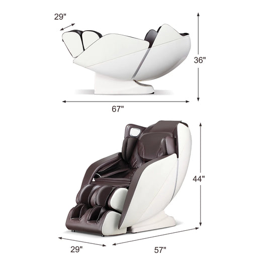 White and brown full body massage chair with dimensions