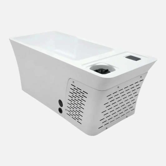 White cold plunge tub for home recovery and wellness