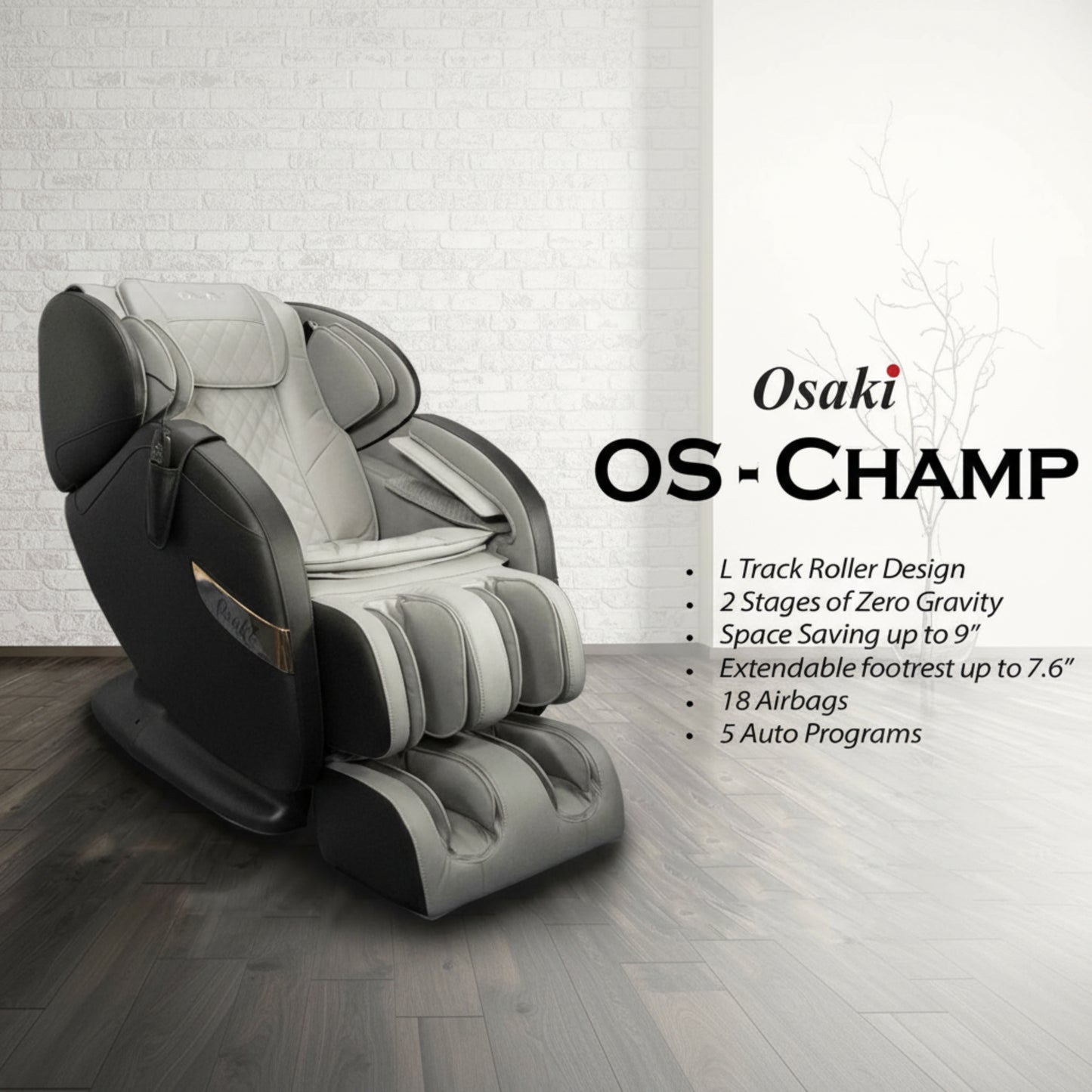 OS Champ Luxury Zero Gravity Full Body Massage Chair with L-Track and Bluetooth, Cream/Taupe