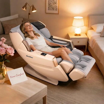 4D Full Body Massage Chair Zero Gravity Shiatsu Recliner,Sl Track Massage Chair with Heating,Leg Auto Extension,Bluetooth,Ai Voice and APP Controller,White