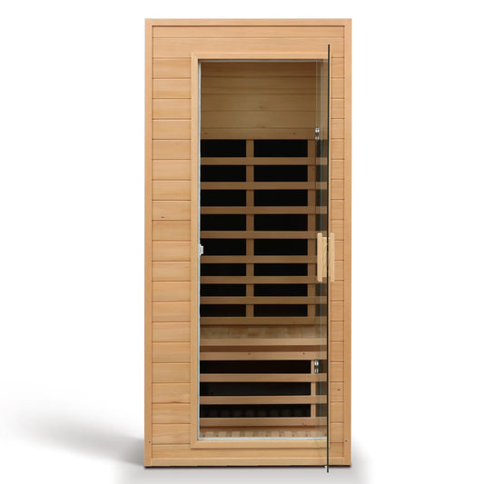 1290W Hemlock 1 Person Sauna Indoor Spa Room , FAR Infrared Sauna with Touch Intelligent Panel, Bluetooth LED Reading Light,Temperature Protection for Home Gym